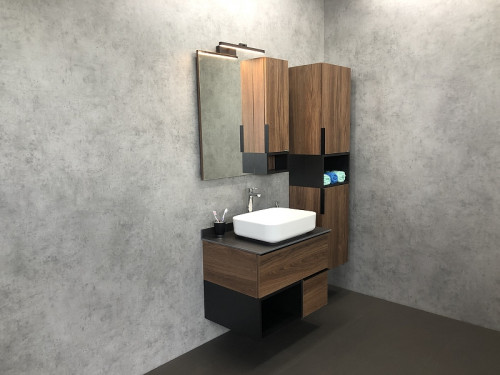 Зеркало со шкафом Comforty Штутгарт 75 00004151037 Дуб темно-коричневый Черное матовое МДФ / ЛДСП, стекло