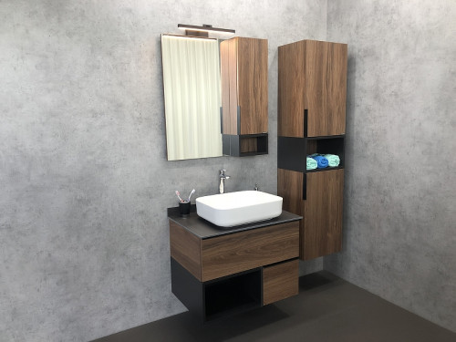 Зеркало со шкафом Comforty Штутгарт 75 00004151037 Дуб темно-коричневый Черное матовое МДФ / ЛДСП, стекло