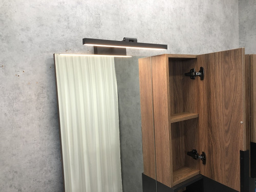 Зеркало со шкафом Comforty Штутгарт 75 00004151037 Дуб темно-коричневый Черное матовое МДФ / ЛДСП, стекло