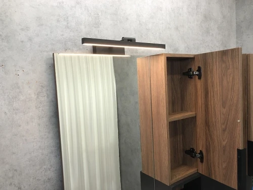 Зеркало со шкафом Comforty Штутгарт 75 00004151037 Дуб темно-коричневый Черное матовое МДФ / ЛДСП, стекло