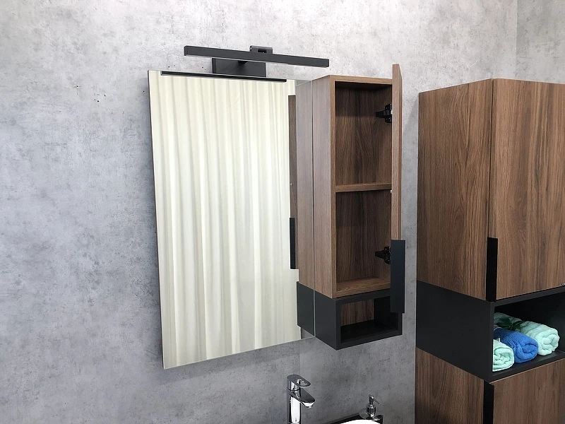 Зеркало со шкафом Comforty Штутгарт 75 00004151037 Дуб темно-коричневый Черное матовое МДФ / ЛДСП, стекло