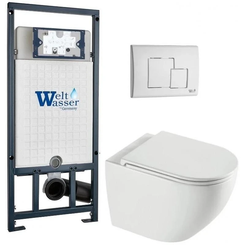 Комплект унитаза с инсталляцией WeltWasser MARBERG 507 + MERZBACH 043 XL GL-WT + MAR 507 SE GL-WT 10000013808 цвет Белый глянцевый с сиденьем Микролифт и клавишей смыва цвет Белый глянцевый
