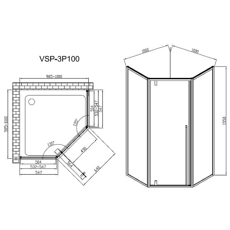 Душевой уголок Vincea Penta 100x100 VSP-3P100CLGM профиль Вороненая сталь стекло прозрачное