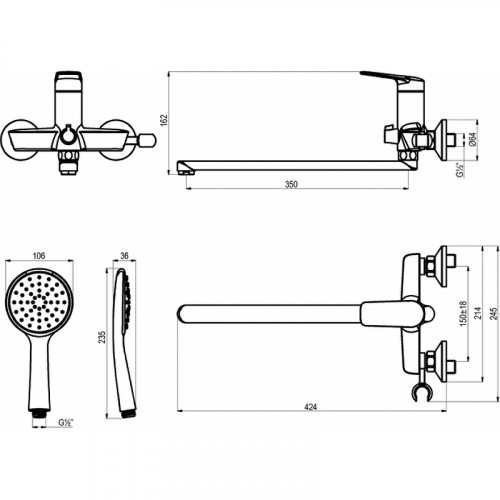 Смеситель для ванны Lemark Verba LM11451C универсальный цвет Хром