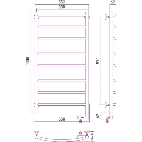 Электрический полотенцесушитель Сунержа Галант 2.0 1000x500 R 12-5201-1050 Белый нержавеющая сталь