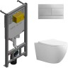 Комплект унитаза Ceruttispa Orlter Aria Tornado CT9955 с сиденьем Микролифт и инсталляцией Jacob Delafon E29025-NF+E4316-CP с клавишей смыва Хром фарфор подвесной