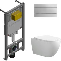 Комплект унитаза Ceruttispa Orlter Aria Tornado CT9955 с сиденьем Микролифт и инсталляцией Jacob Delafon E29025-NF+E4316-CP с клавишей смыва Хром фарфор подвесной