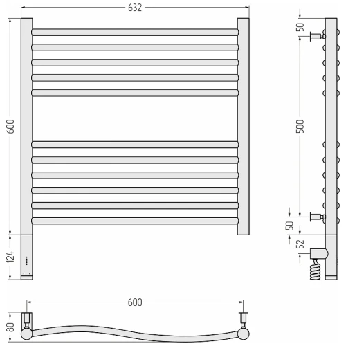 Электрический полотенцесушитель Сунержа Флюид 3.0 600x600 L 00-5820-6060 Хром нержавеющая сталь