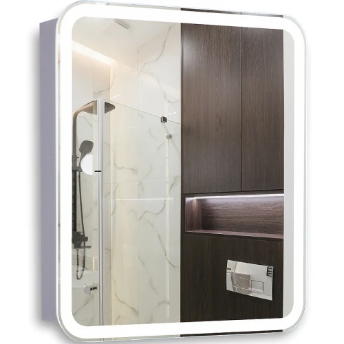 Зеркальный шкаф Silver Mirrors Фиджи Flip 70 LED-00002977 с подсветкой Белый с бесконтактным сенсором МДФ / ЛДСП, стекло