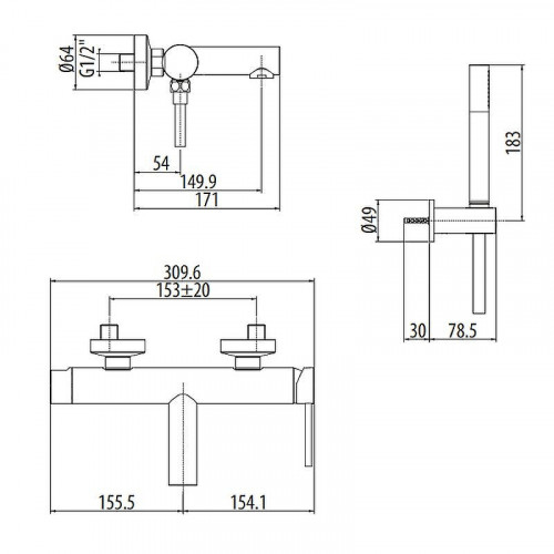 Смеситель для ванны Gattoni Circle One 9000/90NO Черный матовый