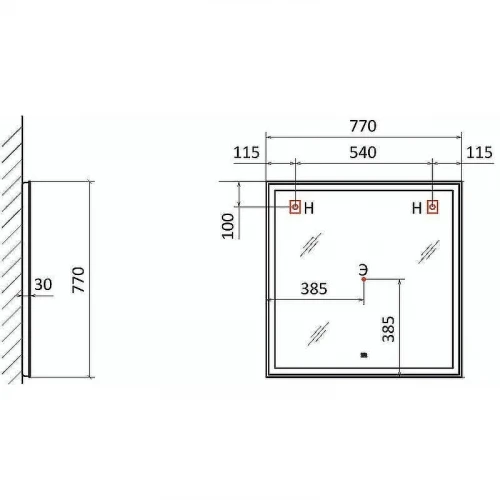Зеркало Raval Prima 77 Prim.02.77/W/RL с подсветкой с бесконтактным выключателем
