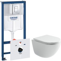 Комплект унитаза Ceramicanova Vogue CN4008T с инсталляцией Grohe Rapid SL 38775001 с сиденьем Микролифт и клавишей смыва Хром фарфор подвесной