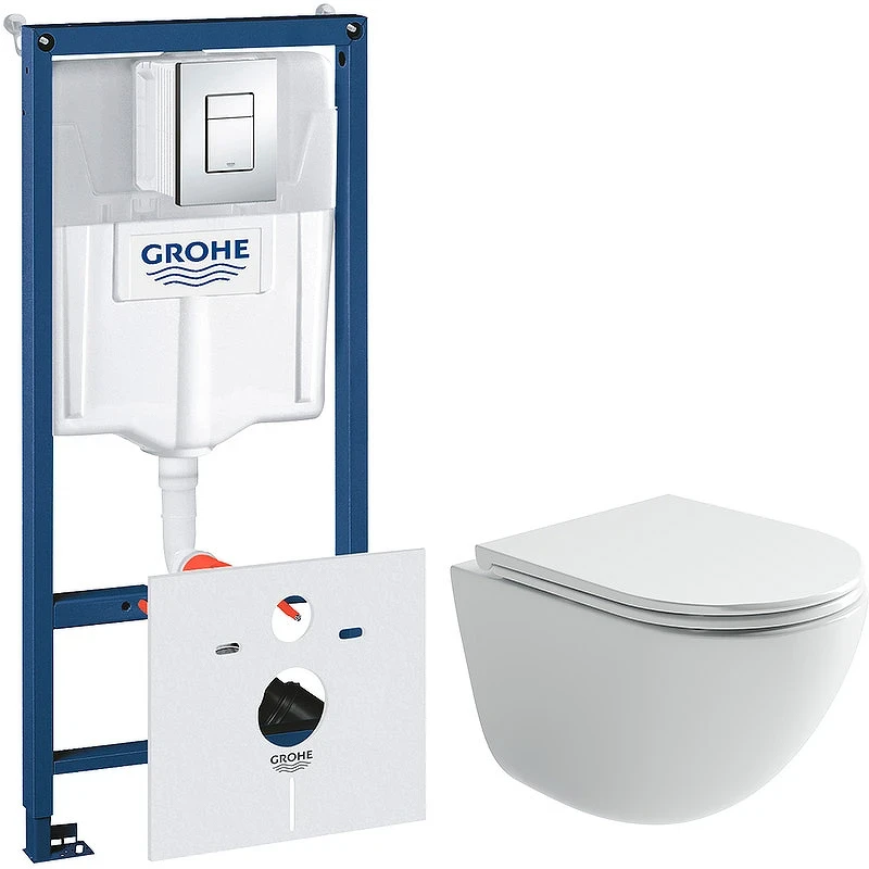 Комплект унитаза Ceramicanova Vogue CN4008T с инсталляцией Grohe Rapid SL 38775001 с сиденьем Микролифт и клавишей смыва Хром фарфор подвесной