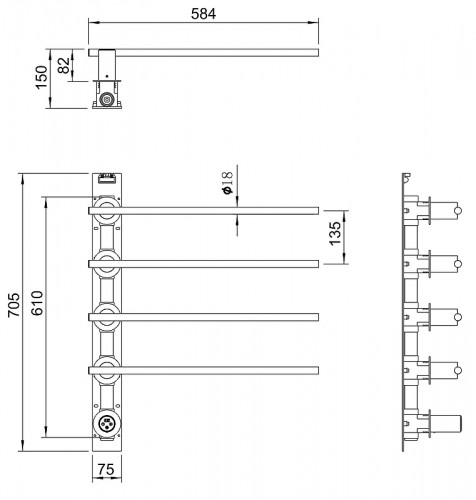 Электрический полотенцесушитель Wonzon & Woghand Dortmund 58,4х61 WW-A364-GM цвет Темный графит