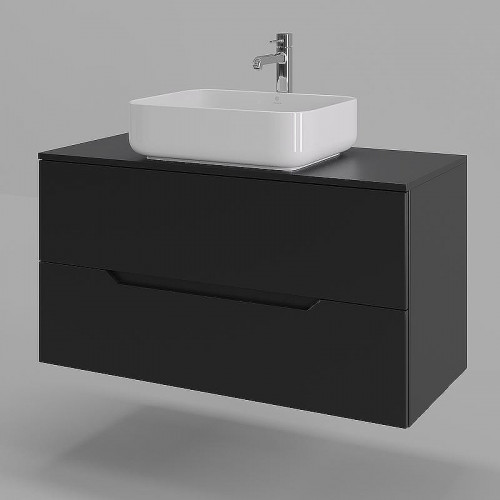 Тумба с раковиной Orange Line 100 Li-100TubMDF+B05-500W подвесная Черная матовая