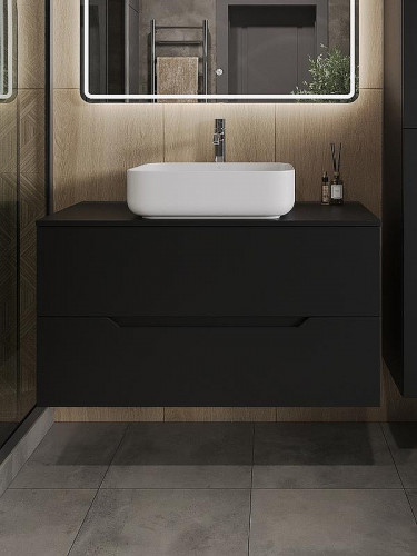 Тумба с раковиной Orange Line 100 Li-100TubMDF+B05-500W подвесная Черная матовая
