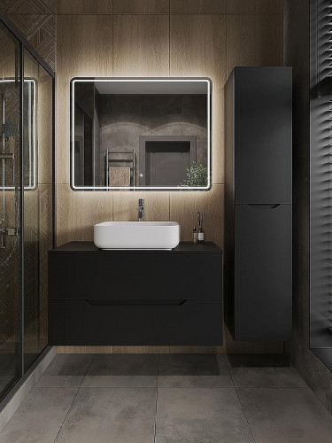 Тумба с раковиной Orange Line 100 Li-100TubMDF+B05-500W подвесная Черная матовая