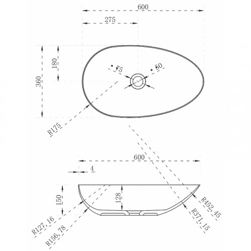 Раковина-чаша Abber Stein 60 AS2615 Белая матовая искусственный камень (литьевой мрамор) накладная