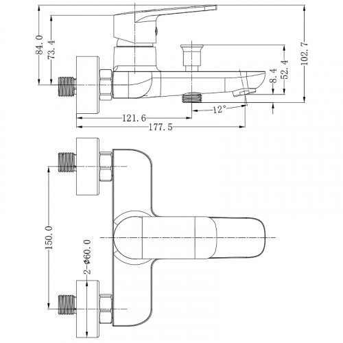 Смеситель для ванны ESKO Mexico MX 54 Хром латунь на стену