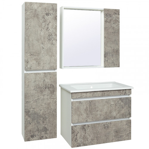 Тумба под раковину Runo Манхэттен 75 00-00001019 Серый бетон Белая МДФ / ЛДСП