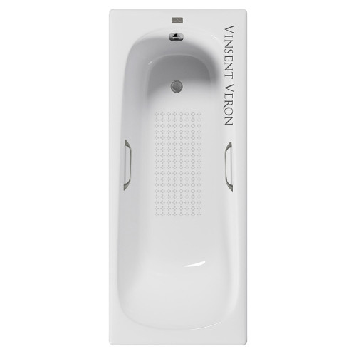 Чугунная ванна Vinsent Veron Concept 140x70 VCO1407042H/VH0012GM-AS цвет Белый с квадратными ручками оружейная сталь и антискользящим покрытием