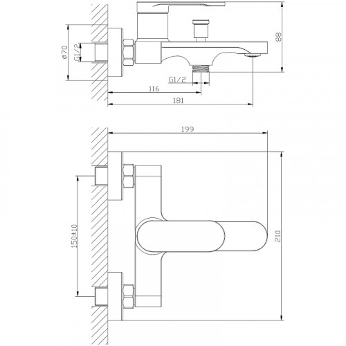 Смеситель для ванны Orange Vesper M10-100cr Хром латунь на стену