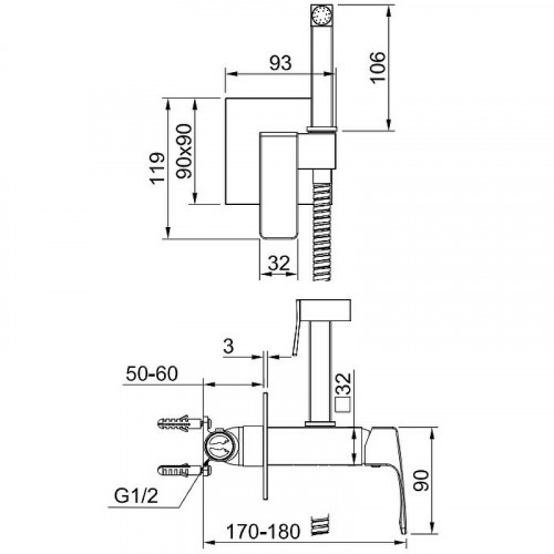 Гигиенический душ со смесителем Raglo R01.52 Хром латунь встраиваемый