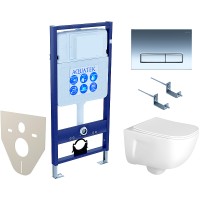 Комплект унитаза с инсталляцией Aquatek Set Aquatek Дива 4в1 с сиденьем Микролифт и клавишей смыва Хром глянцевый фарфор подвесной