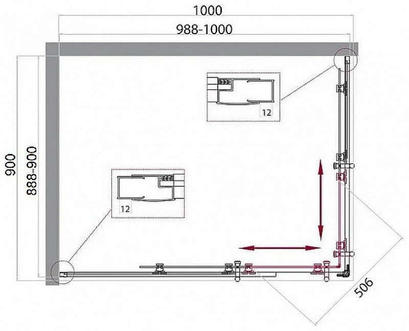 Душевой уголок BelBagno Uno 100х90 UNO-195-AH-2-100/90-C-Cr профиль Хром стекло прозрачное
