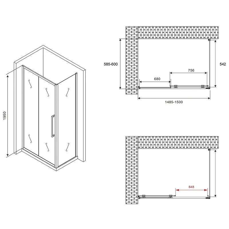 Душевой уголок Abber Schwarzer Diamant 150x60 AG30150H-S60 профиль Хром стекло прозрачное