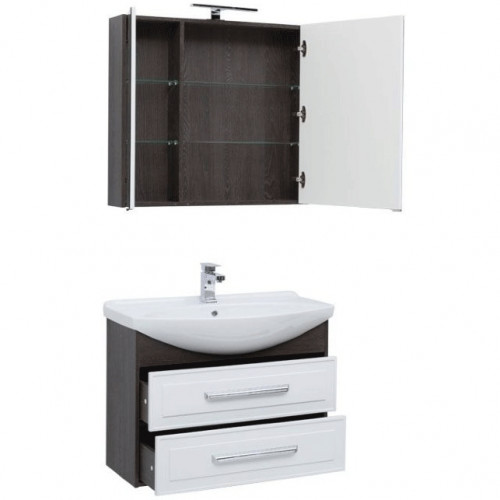 Тумба под раковину Aquanet Остин 85 200908 подвесная Белый глянец Дуб кантербери МДФ / ЛДСП