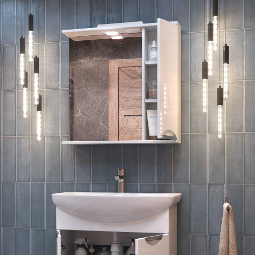 Зеркало со шкафом Vigo Callao 70 R z.CAL.70.R.El с подсветкой Белое МДФ / ЛДСП, стекло