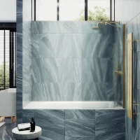 Шторка на ванну Maybah Glass MGV-253-3ш 300x1400 в широком профиле Золото стекло сатиновое