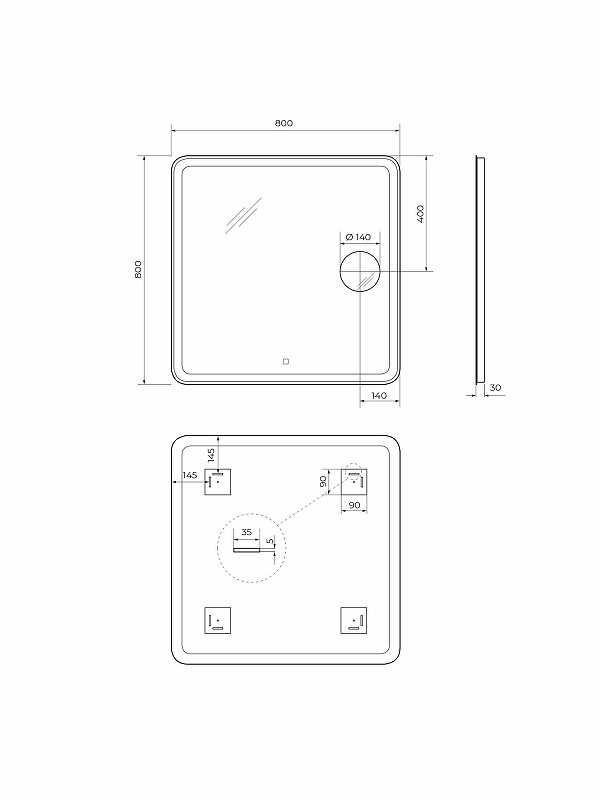Зеркало BelBagno Марина (Marino) 80 SPC-MAR-800-800-LED-TCH-LNZ с подсветкой с сенсорным выключателем и увеличением