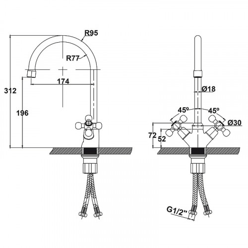 Смеситель для кухни Kaiser Carlson 11043 Хром латунь