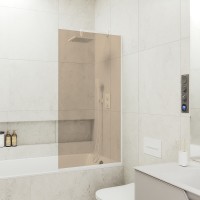 Шторка на ванну Maybah Glass MGV-71-1у 900x1400 в узком профиле Белый стекло бронзовое