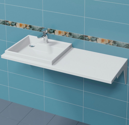 Раковина СанТа Юпитер 120 L 900124 с местом под стиральную машину Белая искусственный камень (литьевой мрамор) подвесная, полувстраиваемая, с местом под стиральную машину