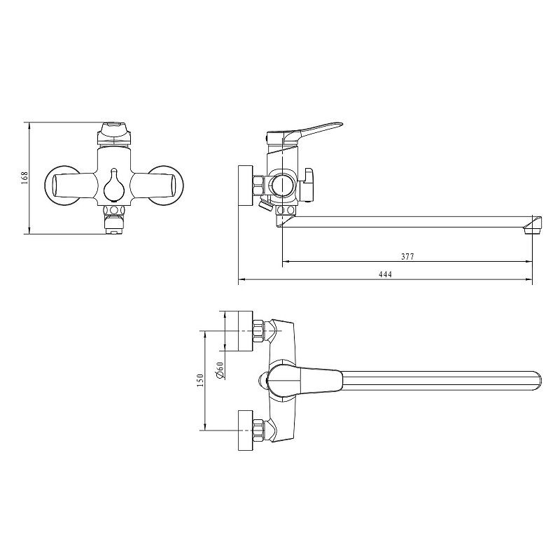 Смеситель для ванны Kaiser Sena 74055 универсальный Хром латунь на стену