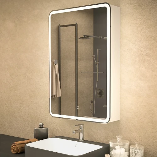 Зеркальный шкаф Azario Adriana 60 L CS00066642 с подсветкой Белый МДФ / ЛДСП, стекло