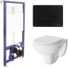 Комплект унитаза Damixa Jupiter DX77C1738SC с инсталляцией Berges Novum D5 040235 с сиденьем Микролифт и Черной матовой клавишей смыва фарфор подвесной