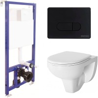 Комплект унитаза Damixa Jupiter DX77C1738SC с инсталляцией Berges Novum D5 040235 с сиденьем Микролифт и Черной матовой клавишей смыва фарфор подвесной