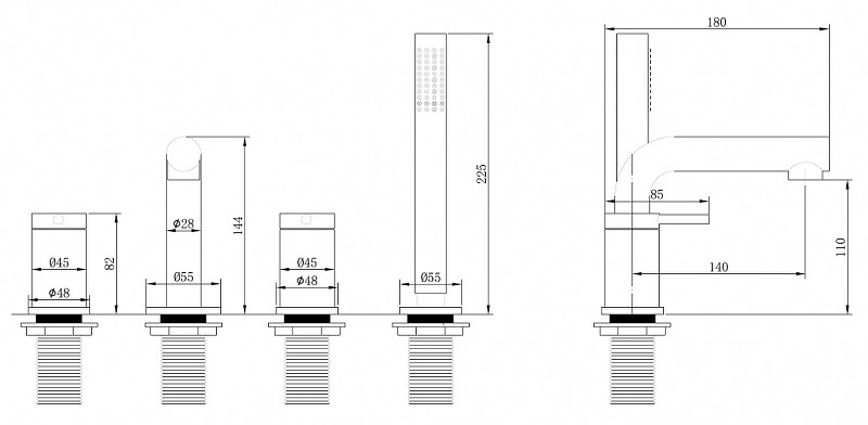 Смеситель на борт ванны Abber Emotion AF8813B Черный матовый латунь