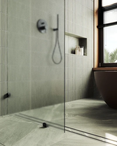 Душевая перегородка Maybah Glass MGD-270-6 990x1950 коннектор стена-стекло Черный стекло сатиновое