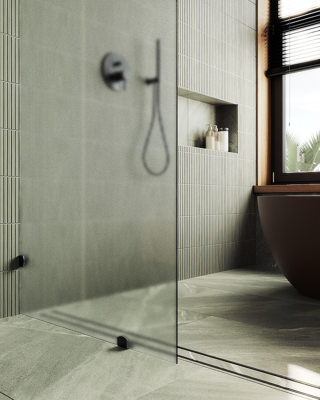 Душевая перегородка Maybah Glass MGD-270-6 990x1950 коннектор стена-стекло Черный стекло сатиновое