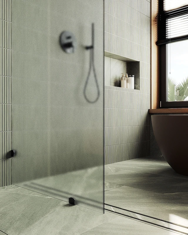 Душевая перегородка Maybah Glass MGD-270-6 990x1950 коннектор стена-стекло Черный стекло сатиновое