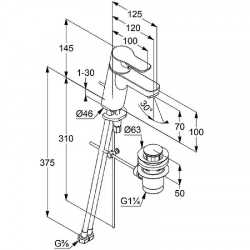 Смеситель для раковины Kludi Pure Easy 372890565 Хром