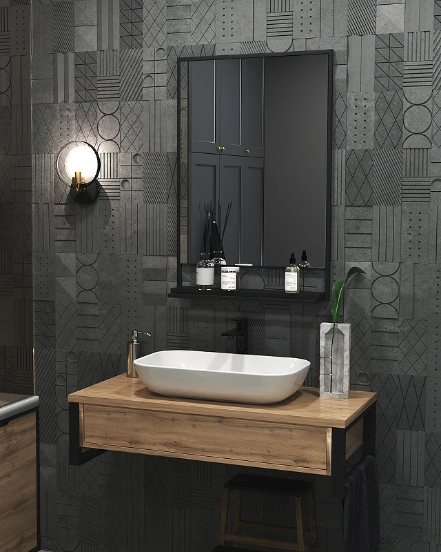 Зеркало 1MarKa Grunge Loft 60П Ц0000007990 Черное МДФ / ЛДСП, стекло
