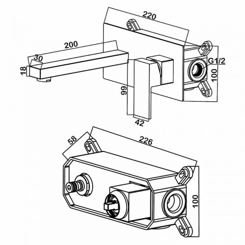 Смеситель для раковины Swedbe Platta 5501 Хром латунь встраиваемый