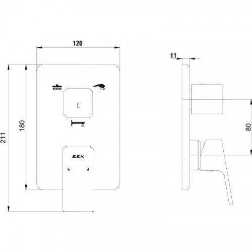 Смеситель для душа E.C.A. Tiera 102167305EX-K Хром