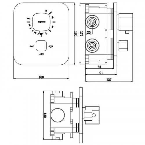 Смеситель для душа Swedbe Platta 9031 с термостатом Хром латунь встраиваемый
